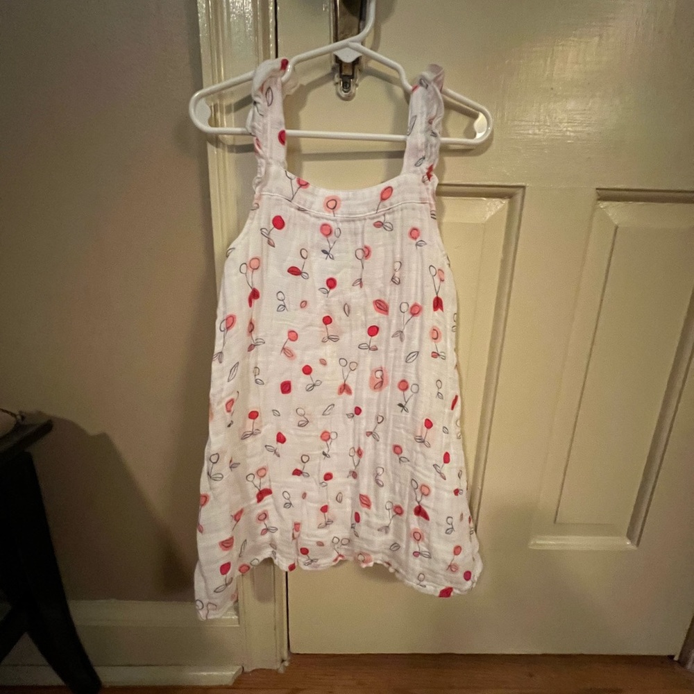 Angel Dear White Dress with Red and Navy Cherry Print